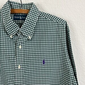 Polo by Ralph Lauren Men's Green Gingham Checkered Shirt Embroidered Pony